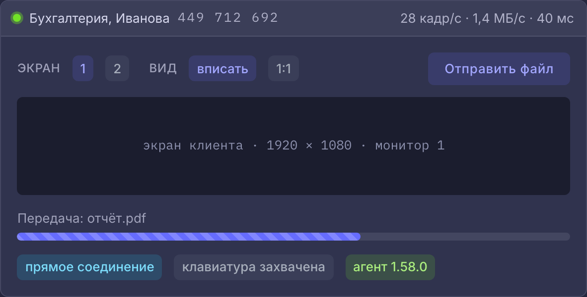 Сеанс с сервером в Deskee: экран, файлы, прямое соединение
